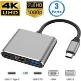 Derwell 4K 3'ü 1 Arada USB Hub USB C - HDMI Uyumlu Splitter Hub Tip-C - HDMI Uyumlu Usb3.0 Macbook Air Converter Için Bağlantı Istasyonu Çok Fonksiyonlu Kablo