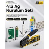 Derwell 4'lü Ağ Kurulum Seti; RJ45 RJ11 Kablo Test Etme Cihazı, Kilitlemeli Internet Çakma Pensesi, Krone Punch Down Priz Çakma Aparatı ve 100 Adet Cat6 Konnektör Jak