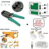 Derwell 4'lü Set Kampanyası RJ45 Cat5/6 Jak 8P8C Pensesi + RJ45/RJ11 Test Cihazı + 100 Adet Cat5/6 Jak + Kablo Soyucu Sarı - Network Aksesuarları Ethernet Seti 4in1 Kit