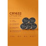 Derwell 5 Adet - CR1632 3V Lityum Düğme Pil - Saat Araba Anahtarı Tartı Kumanda Oksimetre ve Hesap Makinesi İçin Yüksek Kaliteli Uzun Ömürlü Güvenli Performanslı Kompakt Ekonomik Çoklu Set
