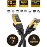 Derwell 5 Metre 5mt Yeni Nesil RJ45 Kablo CAT7U/FTP Altın Kaplama Korumalı 10 Gigabit/s Ağ Lan Ethernet Kablosu 600 Mhz Premium Metal Zırhlı RJ45 Kablo
