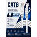 Derwell 5 Metre Beyaz Cat6 Patch Kablo Yüksek Hızlı İnternet Ağ Kablosu Gigabit Ethernet Smart TV Bilgisayar Modem Router Uyumlu RJ45 Konnektörlü Dayanıklı Esnek Bağlantı Kablosu Kablosu