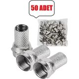 Derwell 50 Adet Tv/uydu Anteni Koaksiyel Kablo F/f Konnektör Rg6 / U4 Uydu Anten Kablosu Vida Tipi Jak - Gri