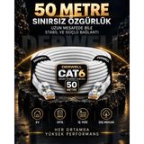 Derwell 50 Metre Cat6 Ethernet Kablosu Hazır Uçlu RJ45 Konnektör 1000MBPS Fiber Internet Uyumlu Veri Aktarım Lan Ağ Kablosu Bakır Güvenli Bağlantı Bilgisayar Modem Router Tv Ps5 Laptop Dayanıklı