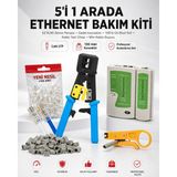 Derwell 5i 1 Arada Ethernet Bakım Kiti Ez RJ45 Sıkma Pensesi Delikli Konnektör 100LÜ Paket Gri Boot Kılıf Kablo Test Cihazı Mini Kablo Soyucu Aparat Cat6 Utp Internet Altyapı Sonlandırma Çakma Pense Takımı - 4 ADET