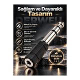 Derwell 6.35mm Erkek - 3.5mm Dişi Ses Adaptörü Stereo Profesyonel Metal Uçlu Dönüştürücü Jak Girişli Kulaklık Amfi Gitar Mikrofon Ses Kartı Jak Çevirici Tak Çalıştır Siyah Kompakt Dayanıklı Dönüştür