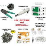 Derwell 6 In 1 Set Yeşil Pense Cat5/6 8P8C Utp RJ45 Pense + RJ45 RJ11 Tester Cihazı + 100 Adet Konnektör + Krone Bıçağı + Kablo Soyucu + 100 Adet Cover Ethernet Internet Network Aksesuar Kiti
