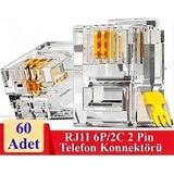 Derwell 60 Adet RJ11 2pin Jak 6P2C 2 Pinli Plug Altın Kaplama 2 Çekirdek Telefon Kablosu Için Konnektör