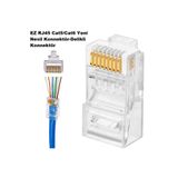 Derwell 60 Adet Yeni Nesil Delikli Ez RJ45 Cat5/Cat6 8P8C UTP Ağ Konnektörü, Standart, DrwlEz60A, Şeffaf, Erkek