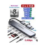 Derwell 8 Port Usb/Type-C Çevirici Çoklayıcı 8İn2 Hub Usb 2.0 Usb 3.0 Tf/Sd Kart Okuyucu Audio 3.5 Adaptör