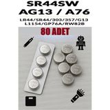 Derwell 80 Adet 80'Li Ag13/Lr44/A76/357A Düğme Pil 1,5 V Saat Lazer Oyuncak Pili Alkalin Düğme Pil