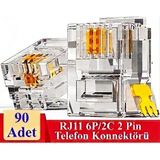 Derwell 90 Adet RJ11 2pin Jak 6P2C 2 Pinli Plug Altın Kaplama 2 Çekirdek Telefon Kablosu Için Konnektör