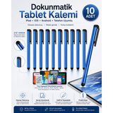 Derwell Dokunmatik Tablet Kalemi iPad Ios Android Telefon Uyumlu Akıllı Çizim Yazım Kalemleri Hassas Ince Uçlu Renkli Metal Gövde Telefon Koruyucu Stylus Pen Çizim Kalemi Seti Renkli - Mavi - 10 ADET