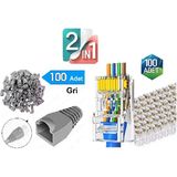 Derwell Gri Ca5/cat6 RJ45 Bot Koruma Kılıfı Cat6 Koruma Cover + Yeni Nesil RJ45 Cat5 Cat6 Konnektör Delikli 100'LÜ