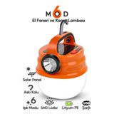 Derwell Güneş Enerji Solarlı Çift Işıklı 6 Modlu (EL FENERİ+5 KADEME) 50 WATT Şarj Edilebilir Kamp Feneri