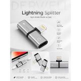 Derwell iPhone Uyumlu Çift Lightning Dönüştürücü Çoklayıcı Adaptör Aynı Anda Kesintisiz Şarj ve Müzik Dinleme Aparatı Kulaklık Çevirici Hub Premium Alüminyum Gövde Sağlam Dayanıklı Minimal Splitter