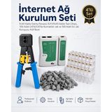 Derwell Mavi Uzun Set & Internet Ağ Kurulum Seti - RJ45 Kablo Sıkma Pensesi, RJ11 RJ45 Kablo Test Cihazı, 100 Adet Cat6 CAT5E Konnektör Jak ve 100 Adet Gri Jak Koruyucu Kılıf Boot - Mavi Uzun SET 4 in 1