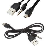 Derwell Mini USB Şarj ve 3.5mm Aux Ses Birleştirici Kablo Mp3 Mp4 Radyo Hoparlör USB To 5 Pin Mini USB Üniversal Ses Bombası Radio Cihazlar Için Şarj Kablosu