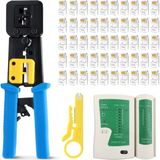 Derwell Network Aksesuarları Yeni Nesil Pense + RJ45 R11 Test Cihazı + 100 Adet Yeni Nesil Ez Delikli Cat6 Utp Jak + Kablo Soyucu Sarı Internet Bakım Ekipmanı