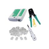 Derwell Network Seti Rj45 Rj11 Rj9 Sıkma Pensesi Cat5 Cat6 Çakma + Test Cihazı + Krone Bıçağı + Konnektör,yesileskinesilsetx22
