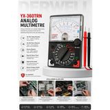 Derwell Okul Tipi Multimetre YX-360TRN Analog Multimetre Avometre; Hassas Ibreli Akım Voltaj Direnç Ölçer, Elektronik Devre Test Cihazı, Sigorta Korumalı Elektrik Ölçüm Aleti, Kırmızı Siyah Problu Test Seti