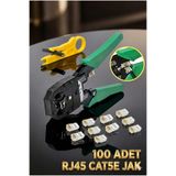 Derwell Rj45 8P8C Cat5E/Cat6 Rj11 Utp Jak Sıkma Cakma Pensesi İnternet Ethernet Sıkma Pensesi + 100 Adet Jak