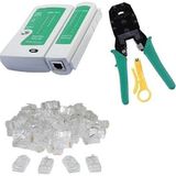 Derwell RJ45 RJ11 Rj9 Sıkma Pensesi Cat5 Cat6 Çakma + Test Cihazı + RJ45 Konnektör Network Seti Yeşil
