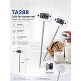 Derwell TA-288 Dijital Mutfak Termometresi Paslanmaz Çelik Saplamalı Prob Yemek Süt Yoğurt Mangal Isı Ölçer Geniş LCD Ekranlı Derece Hızlı Ölçüm Modu Santigrat Fahrenheit Ayarlı Pratik Gıda Termometre
