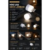 Derwell Taşınabilir Mini USB Led Gece Lambası Tak Çalıştır 1W Sıcak Beyaz Işık Enerji Tasarruflu Kitap Okuma Aydınlatması Powerbank Kamp Laptop Araç İçi Priz Uyumlu Küçük Taşınabilir Ampul Lambası