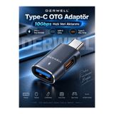 Derwell Type-C OTG Adaptör Dönüştürücü 10Gbps Süper Hızlı Veri Aktarımı USB 3.1 Çıkışlı ve DC 5V Güç Girişli Premium Metal Gövde Telefon Tablet Bilgisayar SSD Klavye Mouse Uyumlu Tak Çalıştır