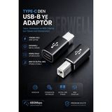 Derwell USB C To USB B Mıdı Kablo Adaptörü / Type C Dişi Printer Yazıcı Dönüştürücü / Elektronik Piyano Klavye Org Ses Kartı Uyumlu Hızlı Veri Aktarımı Sağlayan Dayanıklı Metal Çevirici Soket - Siyah