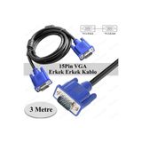 Derwell Vga Kablosu Ekran Lcd Led Monitör Bağlantı 15 Pin Bağlama Ara Pc Laptop Görüntü Kablo 3 Metre SİYAH