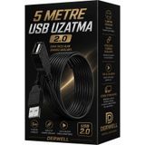 Derwell Yeni 2026 - 5 Metre Usb Uzatma Kablosu 2.0 Yüksek Hızlı Tak Çalıştır Veri Aktarım Kablosu Pc Kamera Yazıcı Klavye Mouse Uyumlu Güçlü Kararlı Bağlantı Kablosu Sürücüsüz Siyah