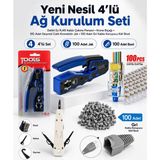 Derwell Yeni Nesil 4'lü Ağ Kurulum Seti - Delikli Ez RJ45 Kablo Çakma Pensesi, Krone Bıçağı, 100 Adet Geçmeli Cat6 Konnektör Jak ve 100 Adet Gri Kablo Koruyucu Kılıf Boot