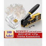 Derwell Yeni Nesil Ez Pense RJ45 Sıkma Aracı + RJ11 4pin Jak 6P4C Telefon Kablosu Için Konnektör 4 Pinli Telefon Kablo Uç Jak Konnektör