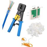 Derwell Yeni Nesil Ez RJ45 Pense + 100 Adet Pcs Yeni Nesil Ez Delikli Cat6 Utp Jak + Kablo Soyucu Sarı + RJ45 R11 Test Cihazı Network Aksesuarları Internet Lan Ethernet Seti