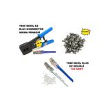 Derwell Yeni Nesil EZ RJ45 RJ11 Cat5 Cat6 Konnektör Pensesi + Yeni Nesil Rj45 100'lü+ Jak 100'lü Cover Kılıf