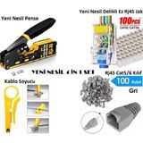 Derwell Yeni Nesil Ez RJ45 Sıkma Pensesi + Kablo Soyucu + 100 Adet Cover + 100 Adet Yeni Nesil Ez 8PC8C Utp Jak Network Aksesuarları Seti