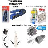 Derwell Yeni Nesil Ez Utp 8P8C Cat5/cat6/cat7/8 Pense + Kep Kep Krone Bıçağı + 100 Adet Yeni Nesil Delikli RJ45 8P8C Utp Jak + 100 Adet Cover RJ45 Uç Icin Papuş Network Ürünleri