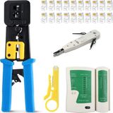 Derwell Yeni Nesil Pense + Test Cihazı + Kablo Soyucu + 100 Adet Yeni Nesil Delikli Ez RJ45 + Krone Bıçağı Ethernet Bakım Kiti