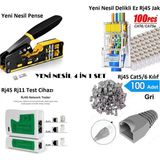 Derwell Yeni Nesil RJ45 Sıkma Pensesi RJ45 Test Cihazı 100 Adet Cover 100 Adet Yeni Nesil Ez 8PC8C Utp Jak Set 4'in 1 Network Aksesuarları