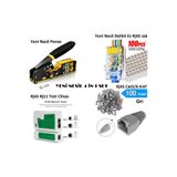 Derwell Yeni Nesil Rj45 Sıkma Pensesi Rj45 Test Cihazı 100 Adet Cover 100 Adet Yeni Nesil Ez 8Pc8C Utp Jak,DrwlSarıpensSet1x