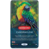 Derwent Chromaflow 12'li Renkli Kuru Boya Kalem Seti Metal Kutu Standart Ölçü ile