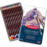 Derwent Coloursoft Kuru Boya Kalem Seti 12 Renk Metal Kutu Yumuşak Dokulu Profesyonel Kalemler