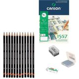 Derwent Eskiz Başlangıç Seti 6 + Dereceli Kalem + A5 Defter + Dağıtıcı Set + Silgi + Açacak + Hamur Silgi - Karışık-Çok Renkli - standart