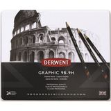 Derwent Grafik Dereceli Kalem Seti 24'lü Teneke Kutu Karakalem Eskiz Çizim Seti Profesyonel Kalite