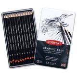 Derwent Grafik Yumuşak Kalem Çizim Kalemleri, Çizim ve Yazma, Çizimler ve Gölgelendirme için İdeal, 12'li Set, Profesyonel Kalite, 34215