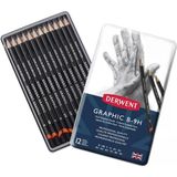 Derwent Graphıc Dereceli Kalem Seti (6B>4H) - 12 Kalem Metal Kutu