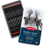 Derwent : Graphic Pencil : Dereceli Kalem Seti Medium : 12'li Metal Kutu-Designer