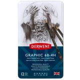 Derwent Graphıc Serisi Dereceli Kalem Seti (9B>H) - 12 Kalem Metal Kutu
